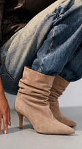 Taupe Suede Pointed Toe Ankle Boots