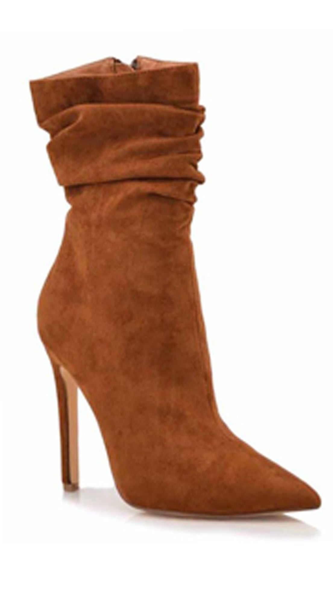 Brown Side Zipper Suede Pointy Toe High Heel Booties