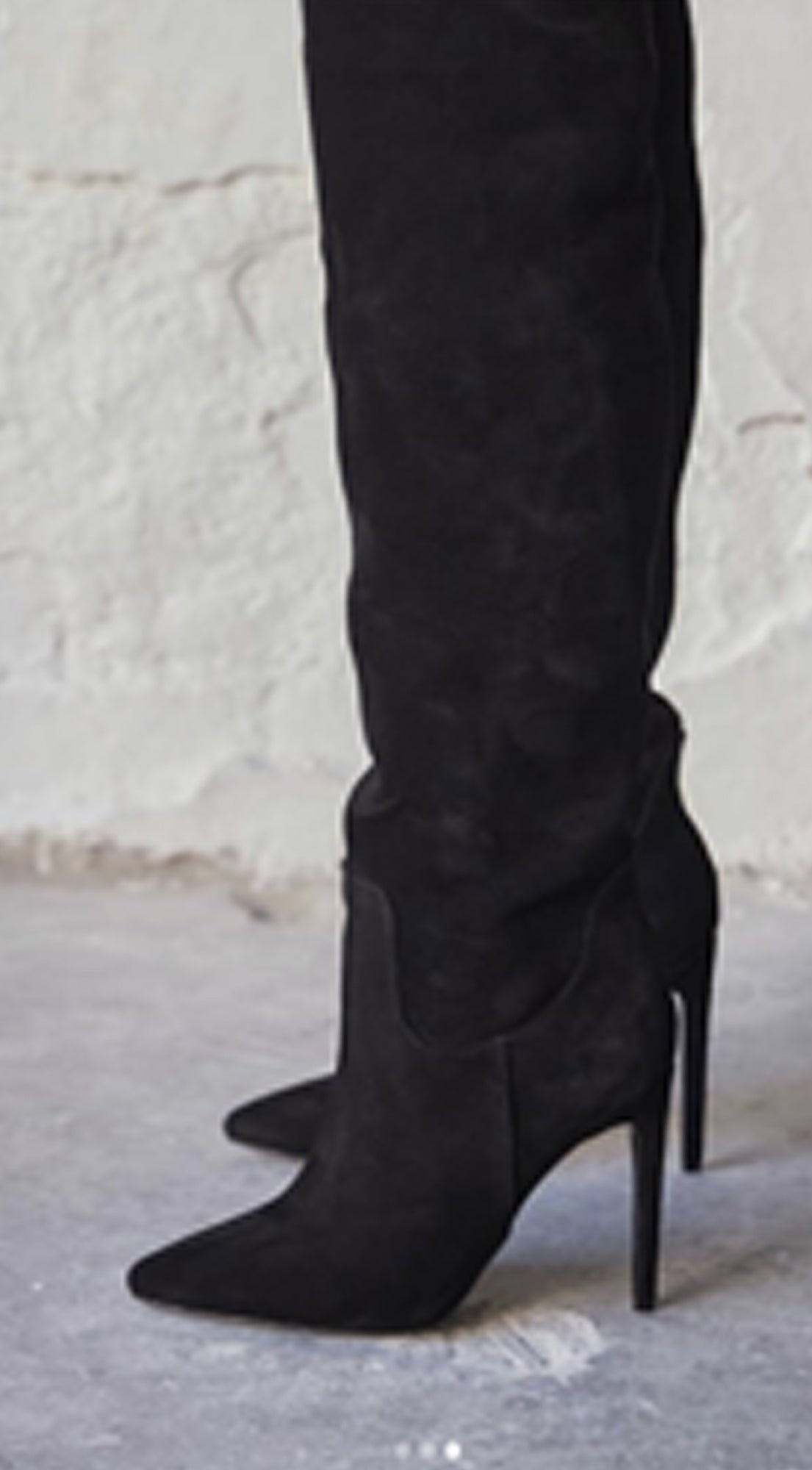 Black Faux Suede Pointed Toe Boots