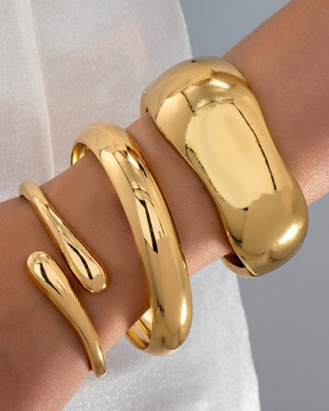 Gold Chunky Metal Bangle Bracelet Set