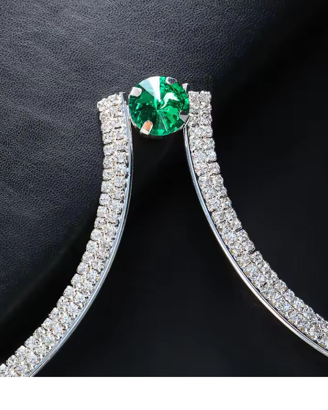 Silver Green Crystal Bra Chain