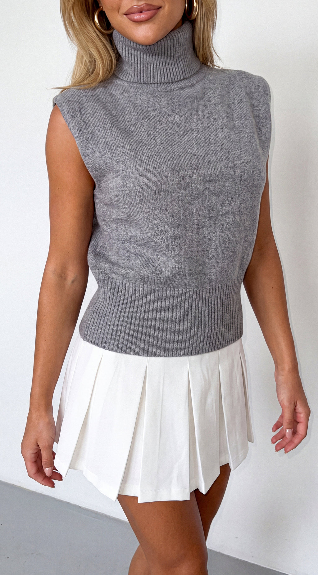 Off White Pleated Mini Skort