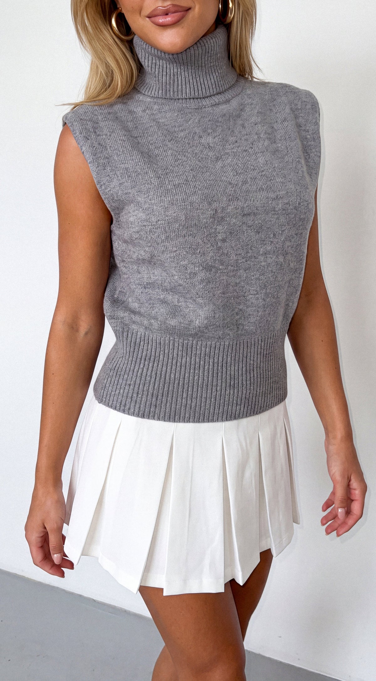 Off White Pleated Mini Skort