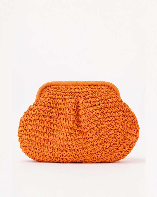 Orange Straw Clutch Bag