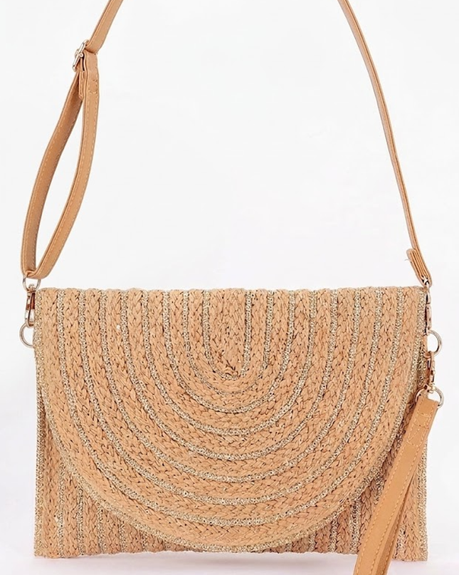 Khaki Metallic Braided Envelope Clutch