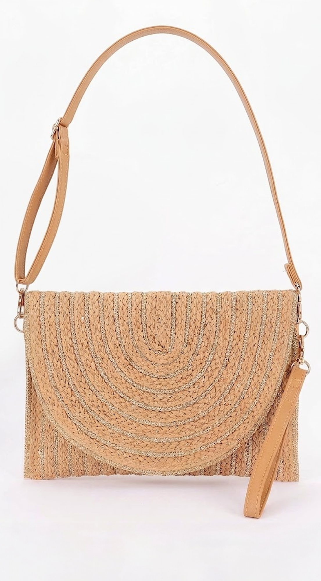 Khaki Metallic Braided Envelope Clutch