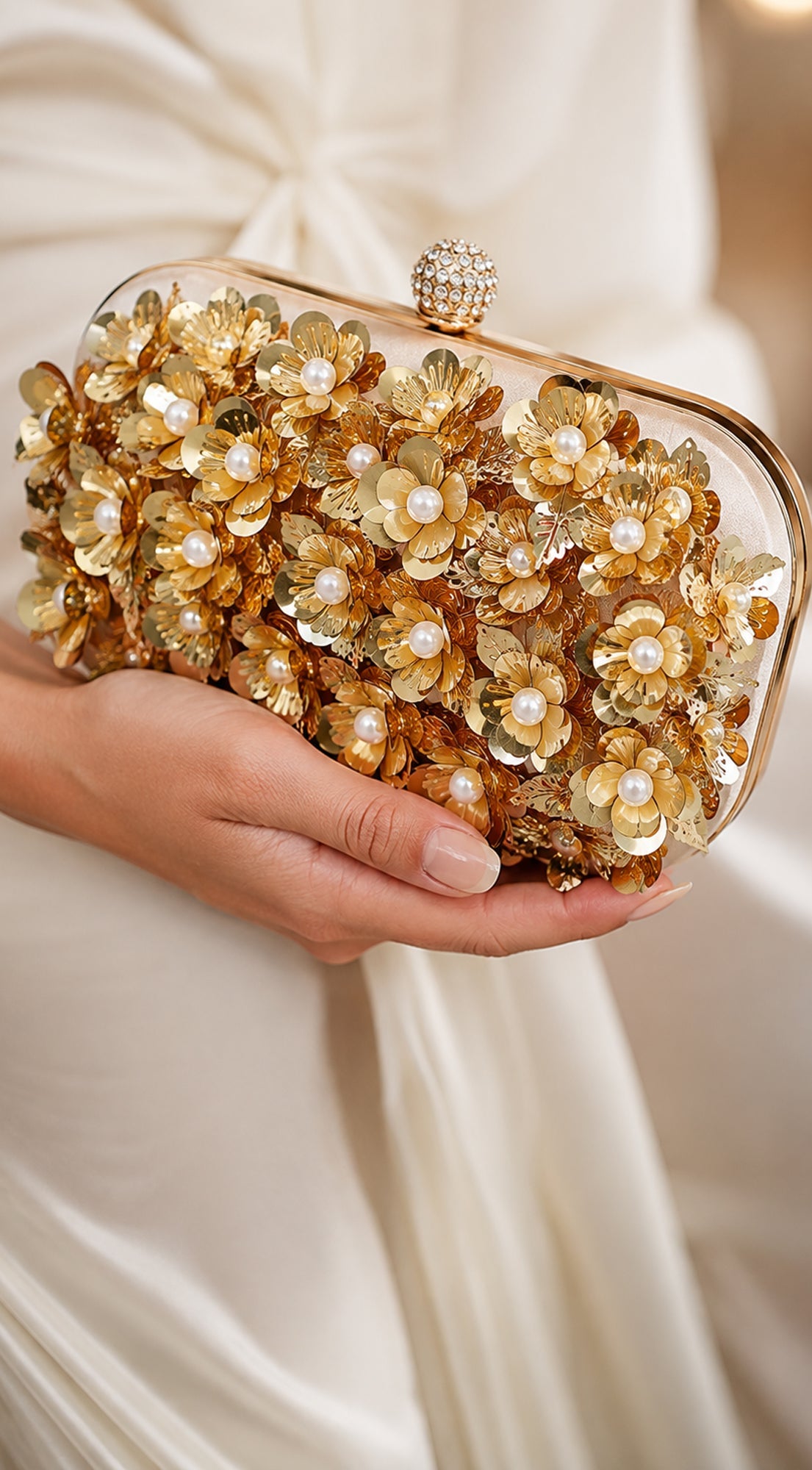 Gold Pearl & Petal Evening Clutch