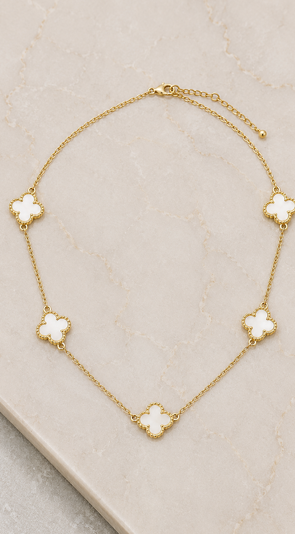 White Zirconia Clover Chain Necklace