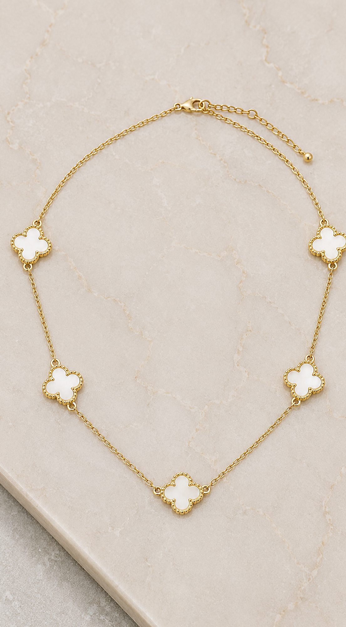 White Zirconia Clover Chain Necklace