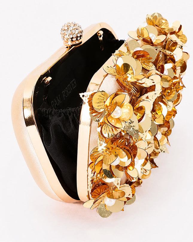 Gold Pearl & Petal Evening Clutch