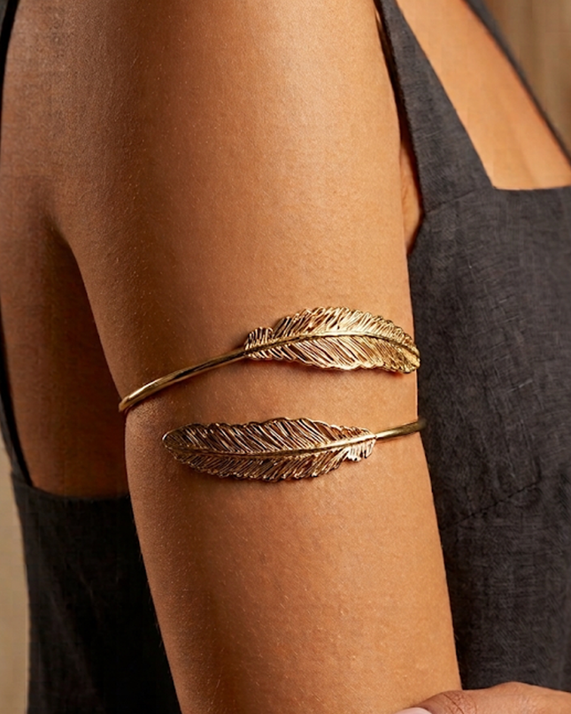 Gold Feather Arm Cuff Bracelet