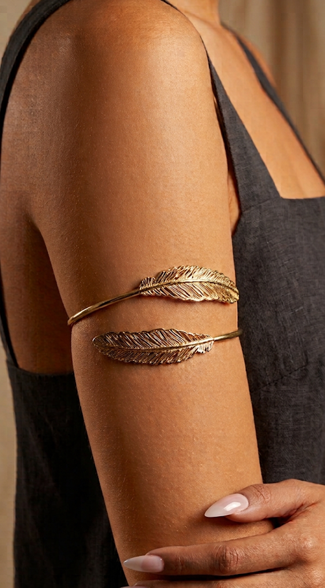 Gold Feather Arm Cuff Bracelet