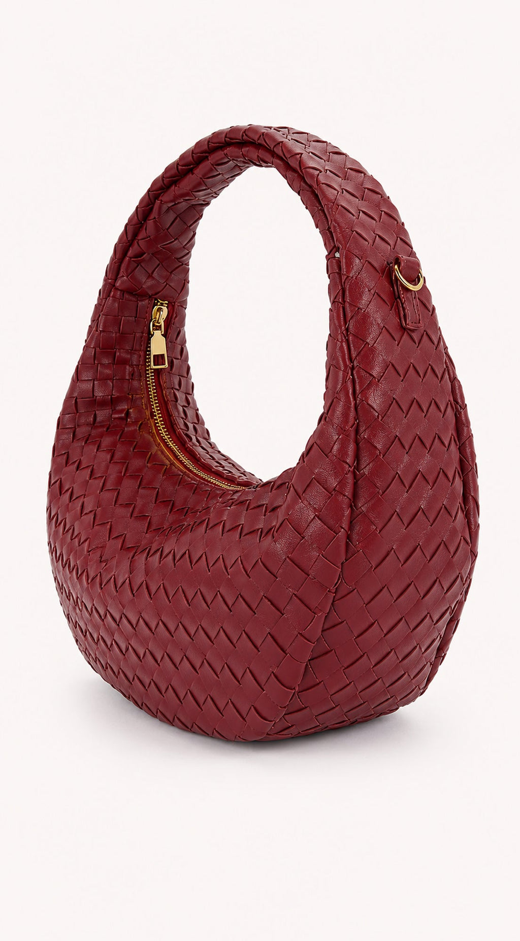Burgundy Braided Half-Moon Shoulder Bag