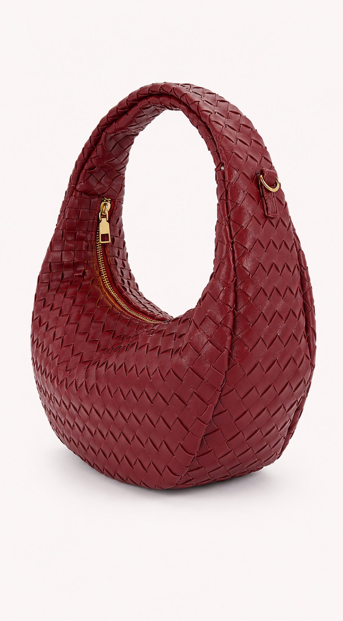 Burgundy Braided Half-Moon Shoulder Bag