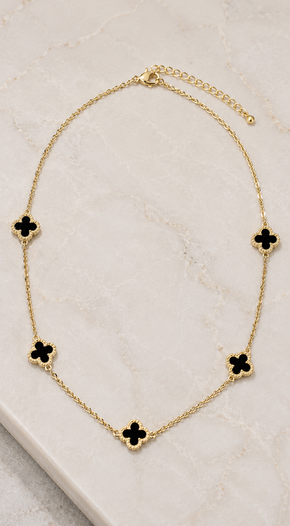 Black Zirconia Clover Chain Necklace