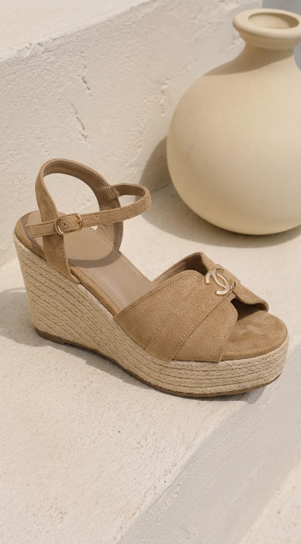 Beige Espadrille Platform Wedges