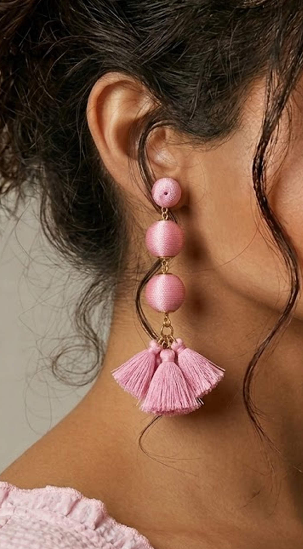Pink Tassel Drop Earrings