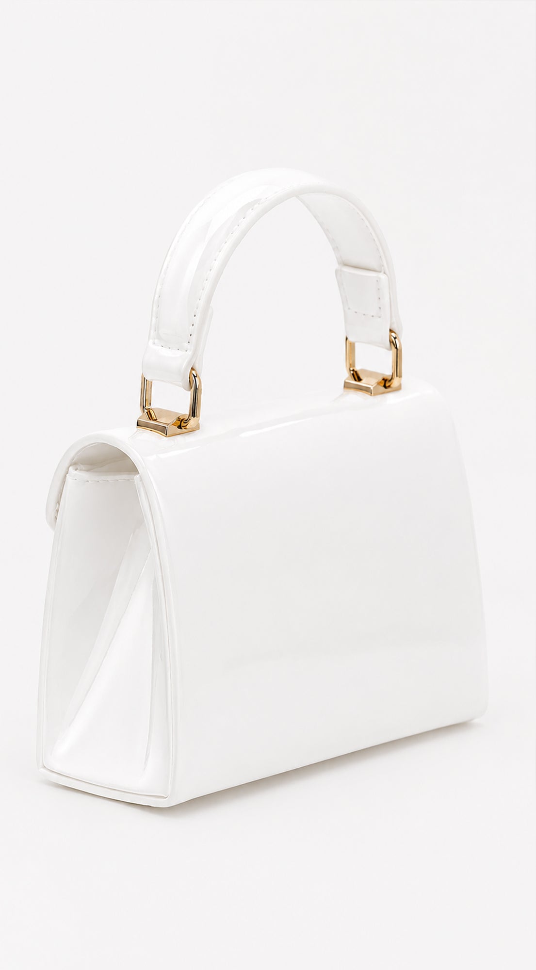 White Faux Leather Top Handle Bag