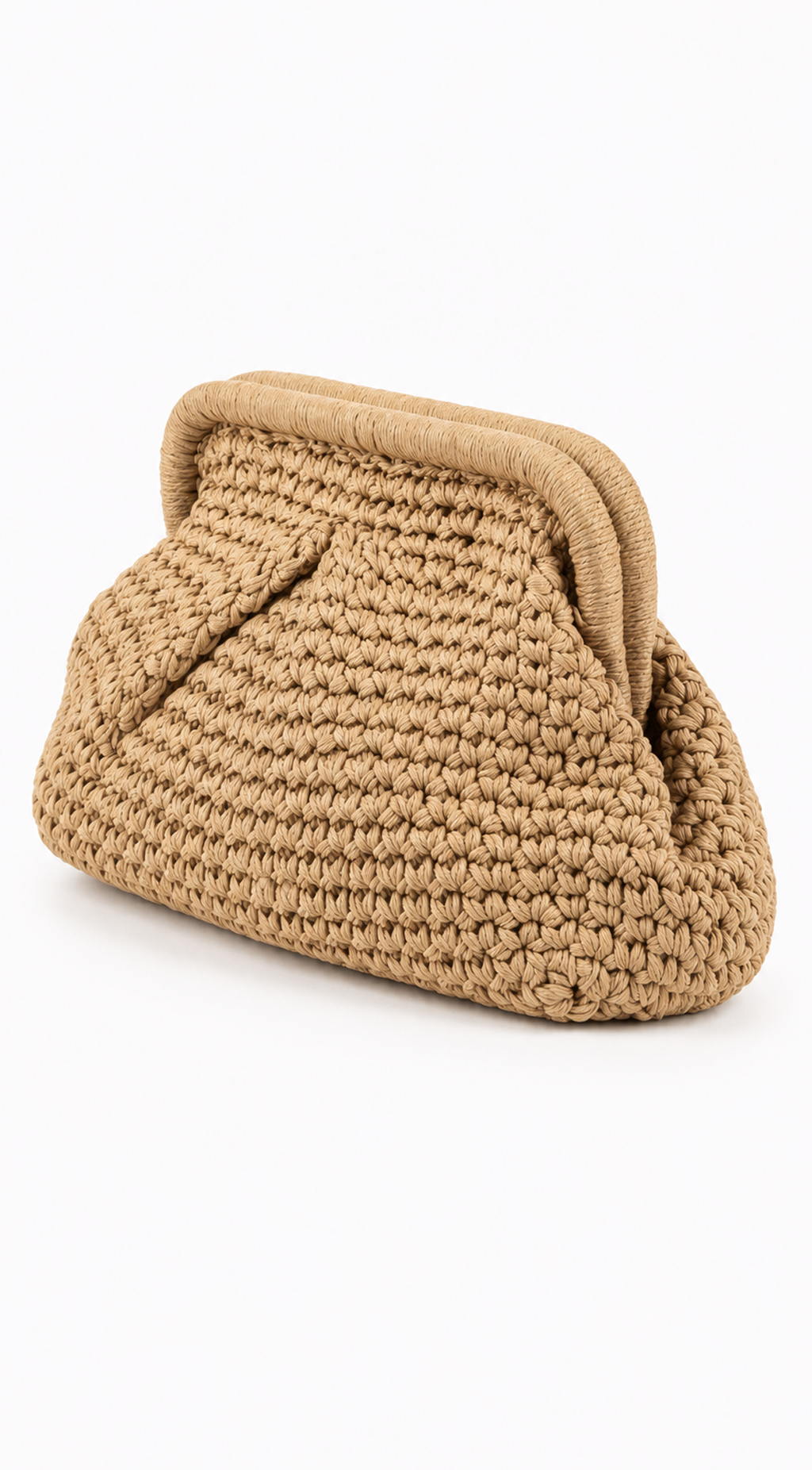 Beige Crochet Knit Pouch Bag