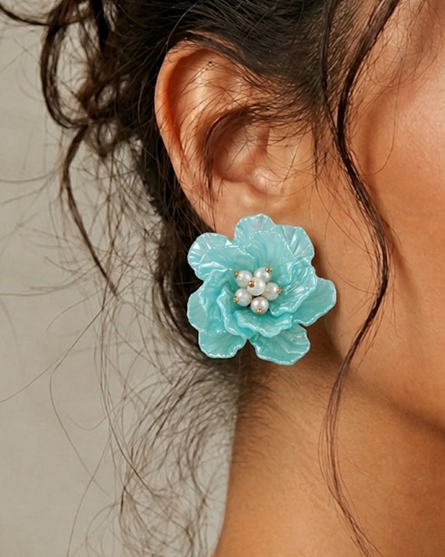 Blue Santorini Flower Earrings