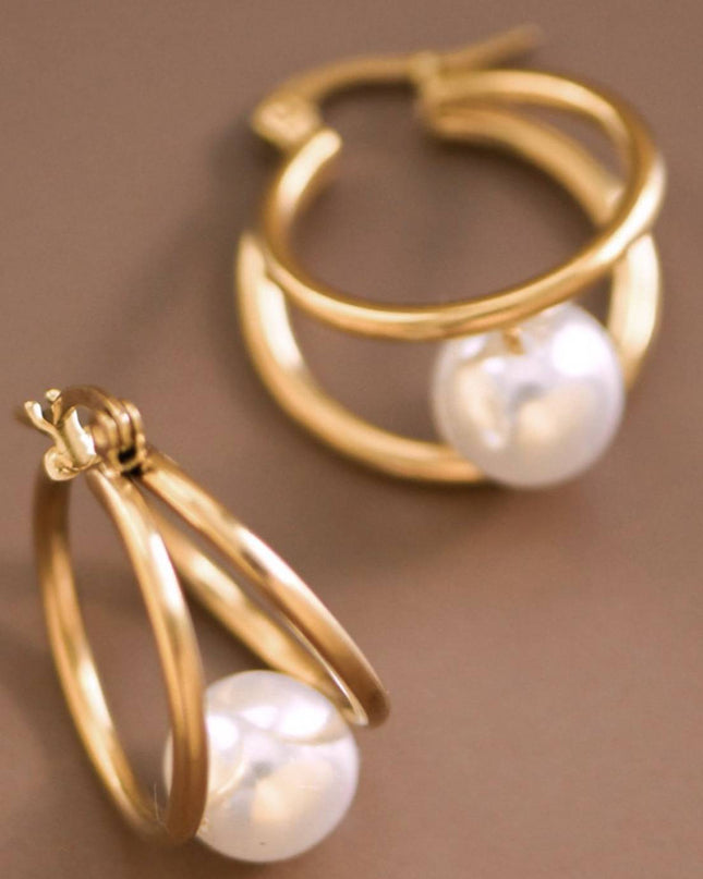 Gold Pearl Hoop Earrings