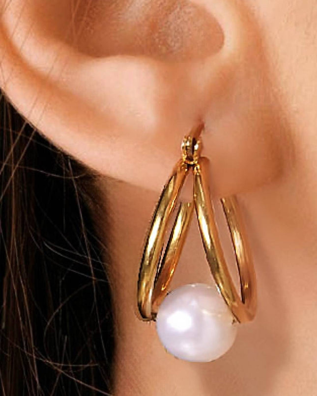 Gold Pearl Hoop Earrings