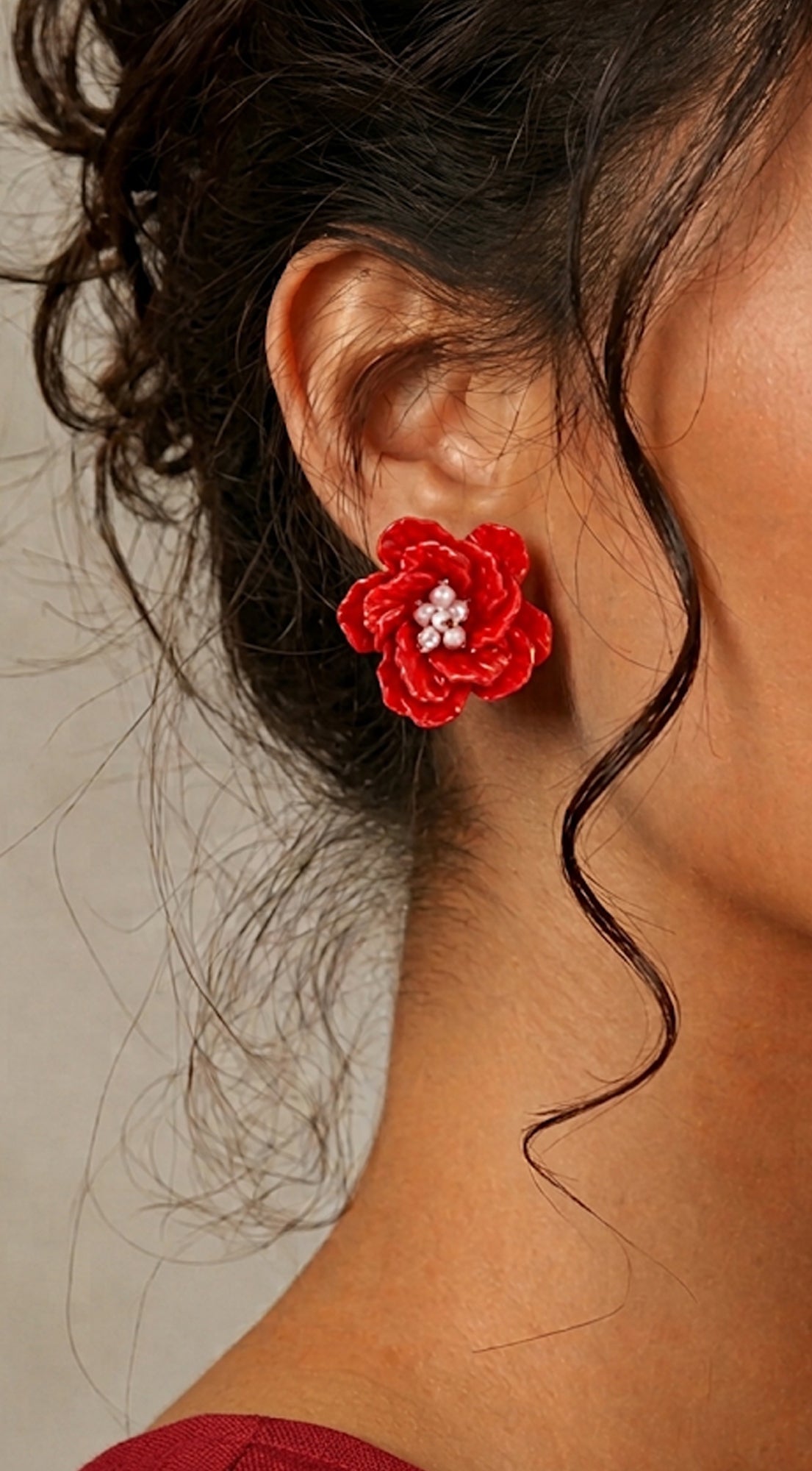 Red Santorini Flower Earrings
