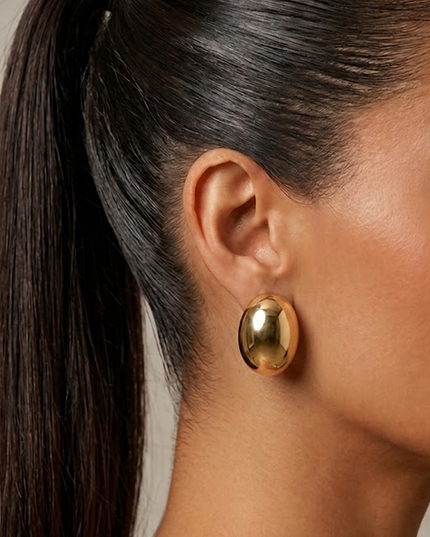 Gold Gold Polished Dome Oval Stud Earrings