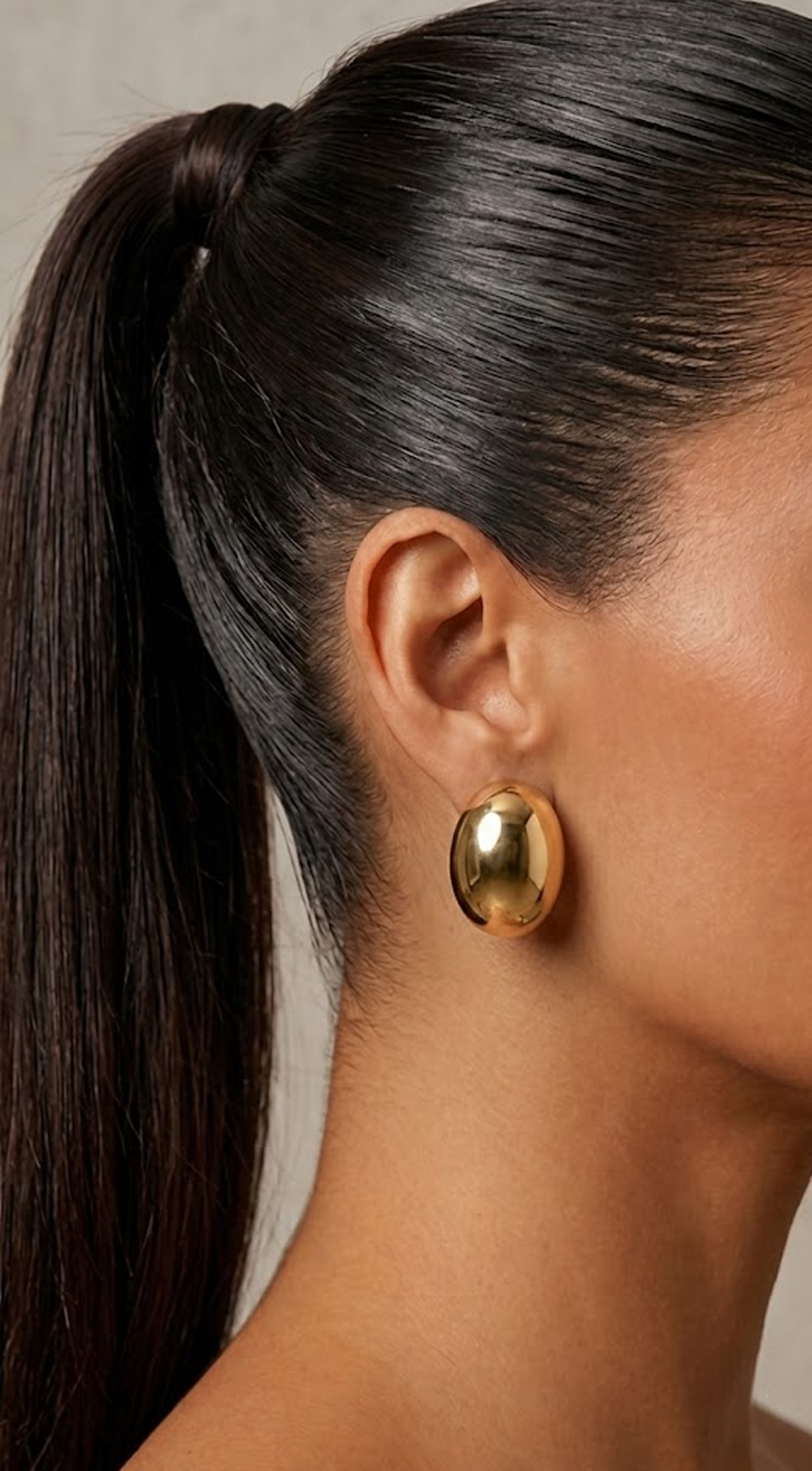 Gold Gold Polished Dome Oval Stud Earrings