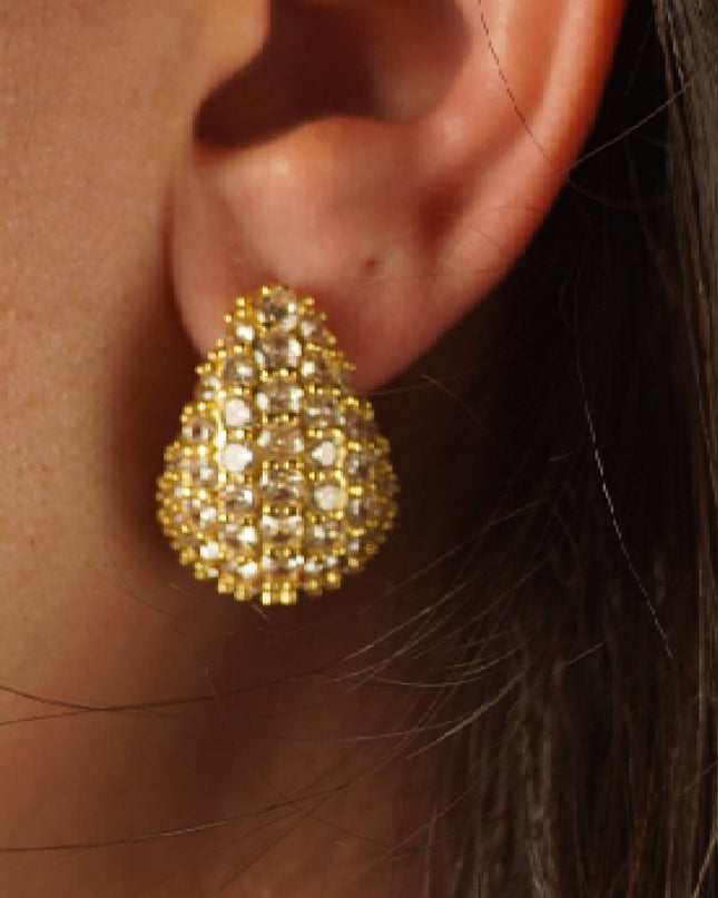 Gold Gold Dipped Cz Pave Wide Tear Drop Earrings
