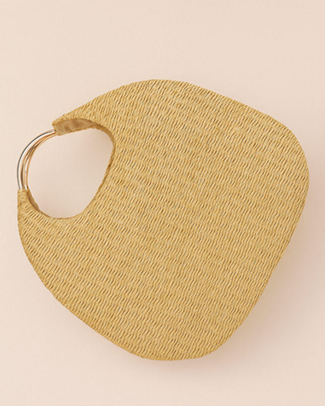 Khaki Faux Straw Metal Handle Hobo bag
