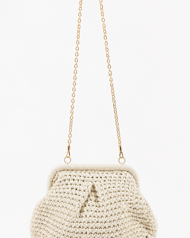 Ivory Crochet Knit Pouch Bag