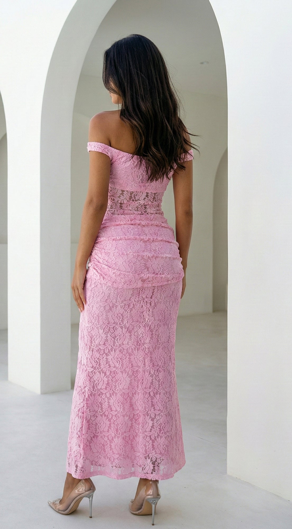 Pink Lace Off Shoulder Dress