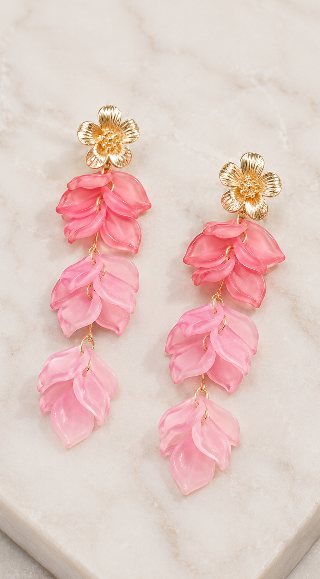 Pink Flower Blossom Drop Earrings