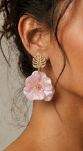 Pink Leaf Flower Drop Earrings