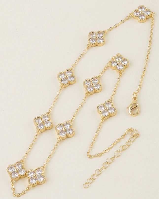Gold Crystal Clover Necklace
