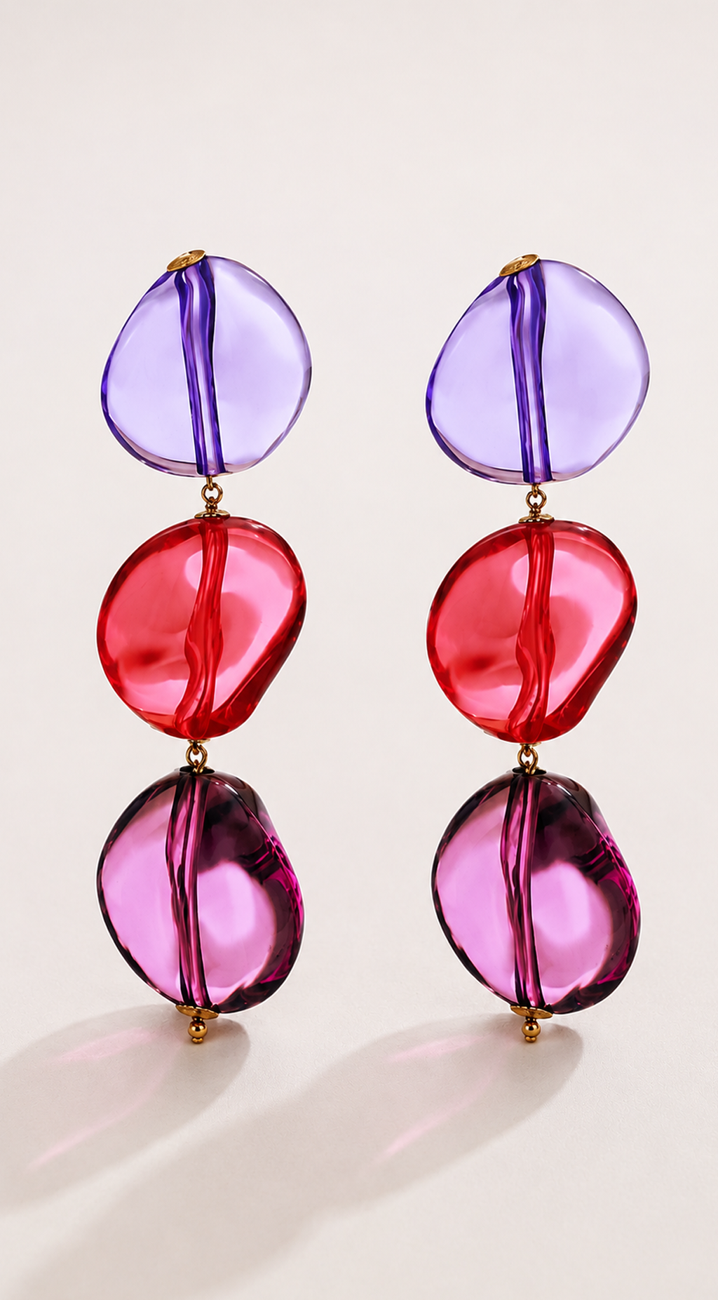 Purple Mist Resin Oval Drop Statement Earrings