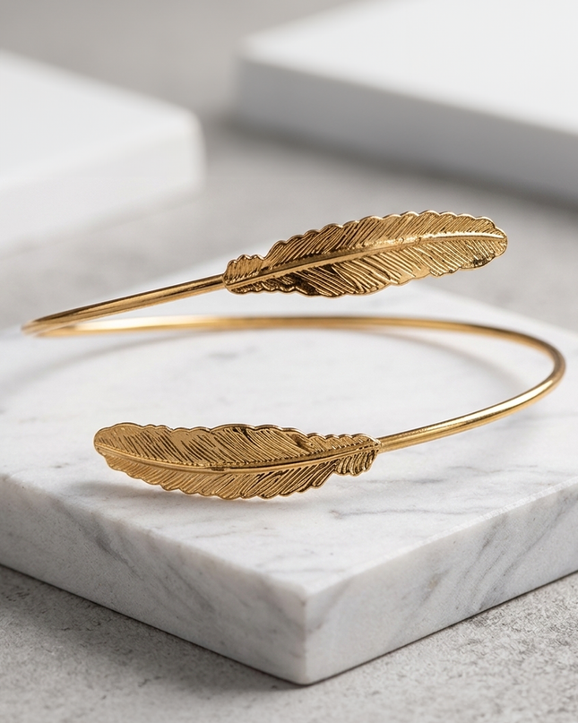 Gold Feather Arm Cuff Bracelet