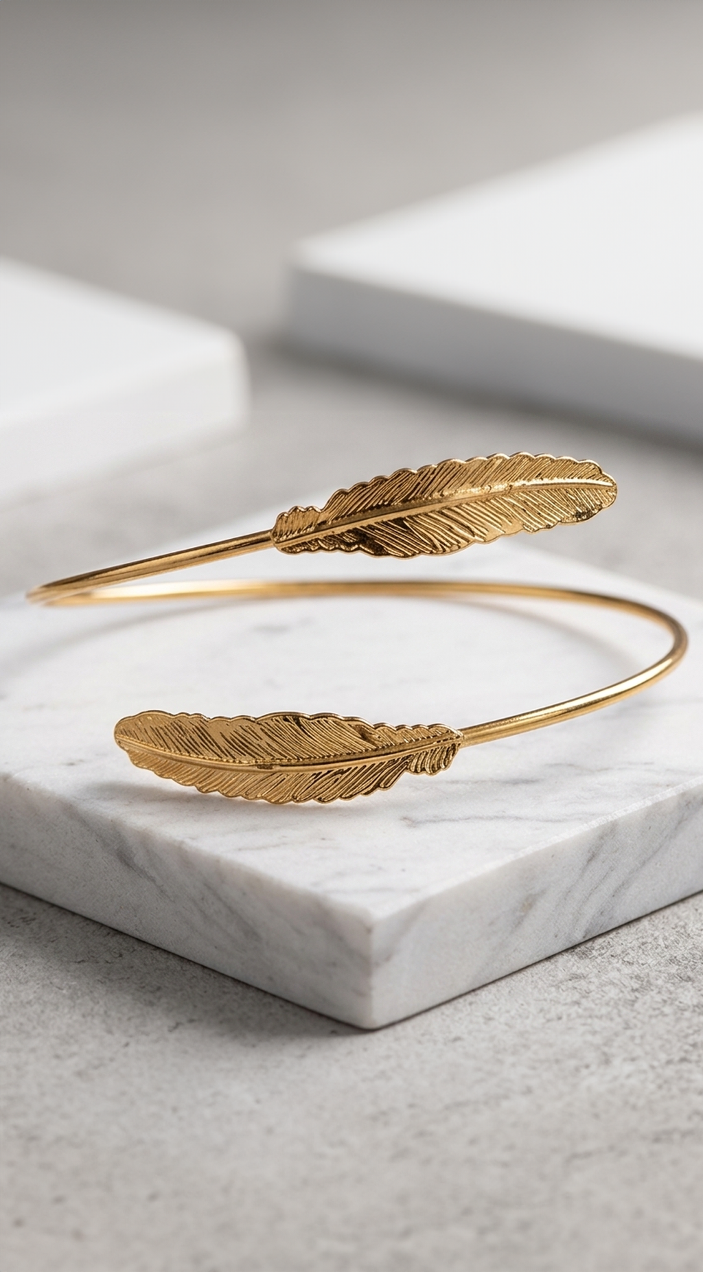 Gold Feather Arm Cuff Bracelet