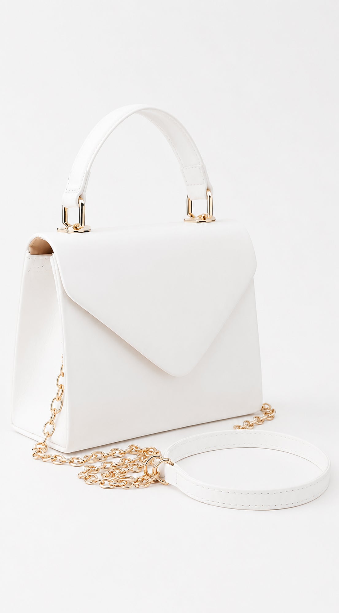 White Faux Leather Top Handle Bag