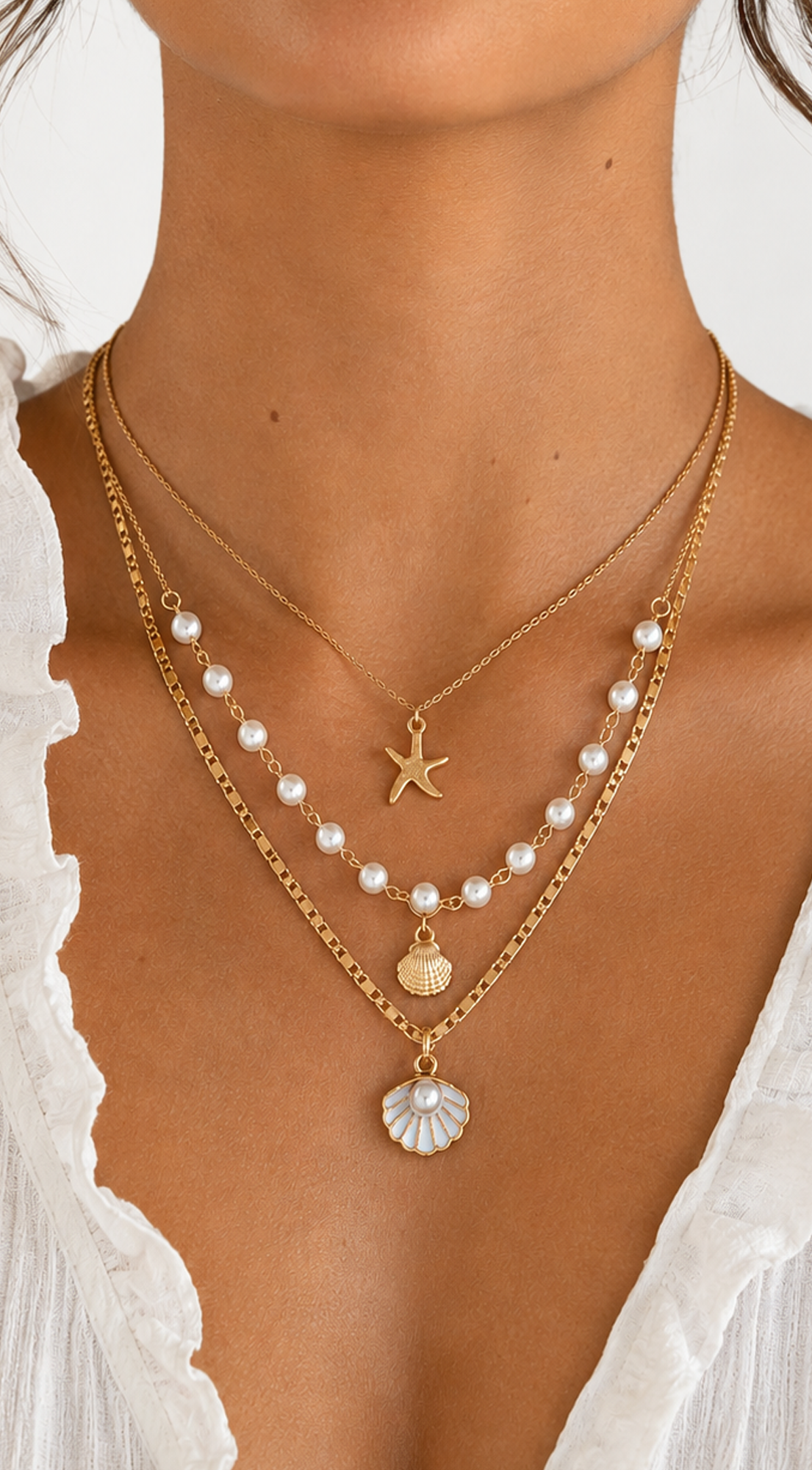 Gold Pearl & Starfish Necklace