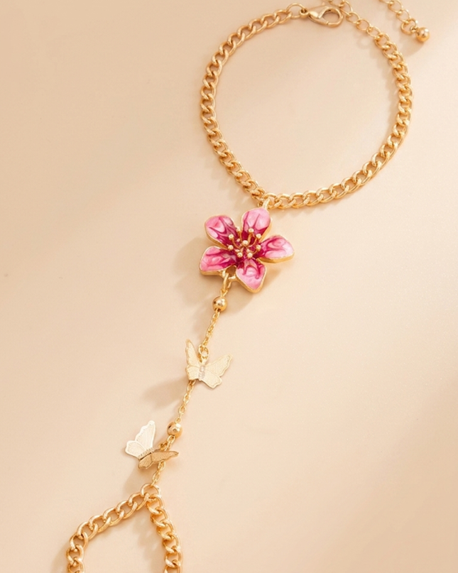 Gold Flower Charm Hand Chain Bracelet
