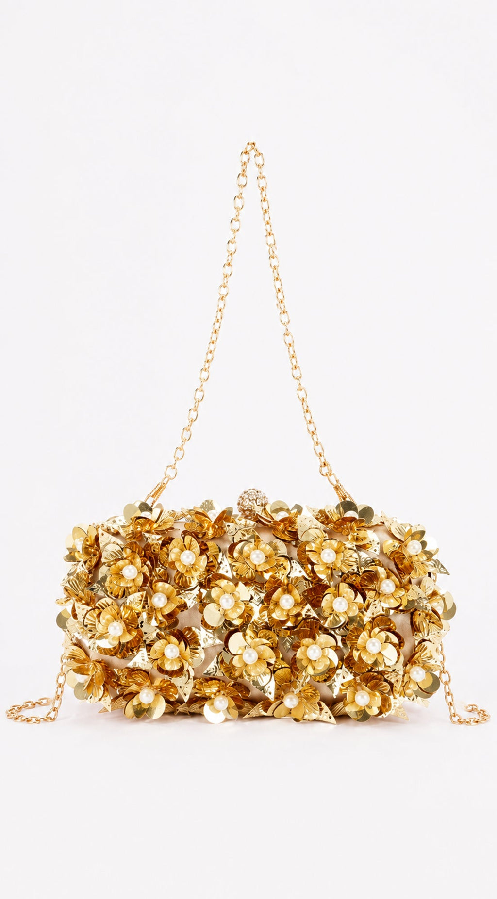 Gold Pearl & Petal Evening Clutch