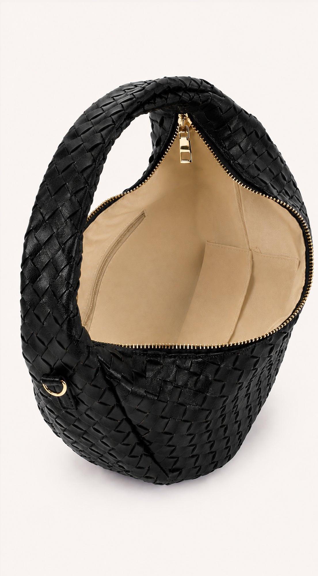 Black Braided Half-Moon Shoulder Bag