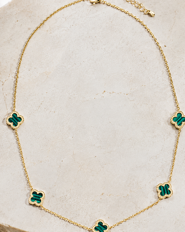 Green Zirconia Clover Chain Necklace