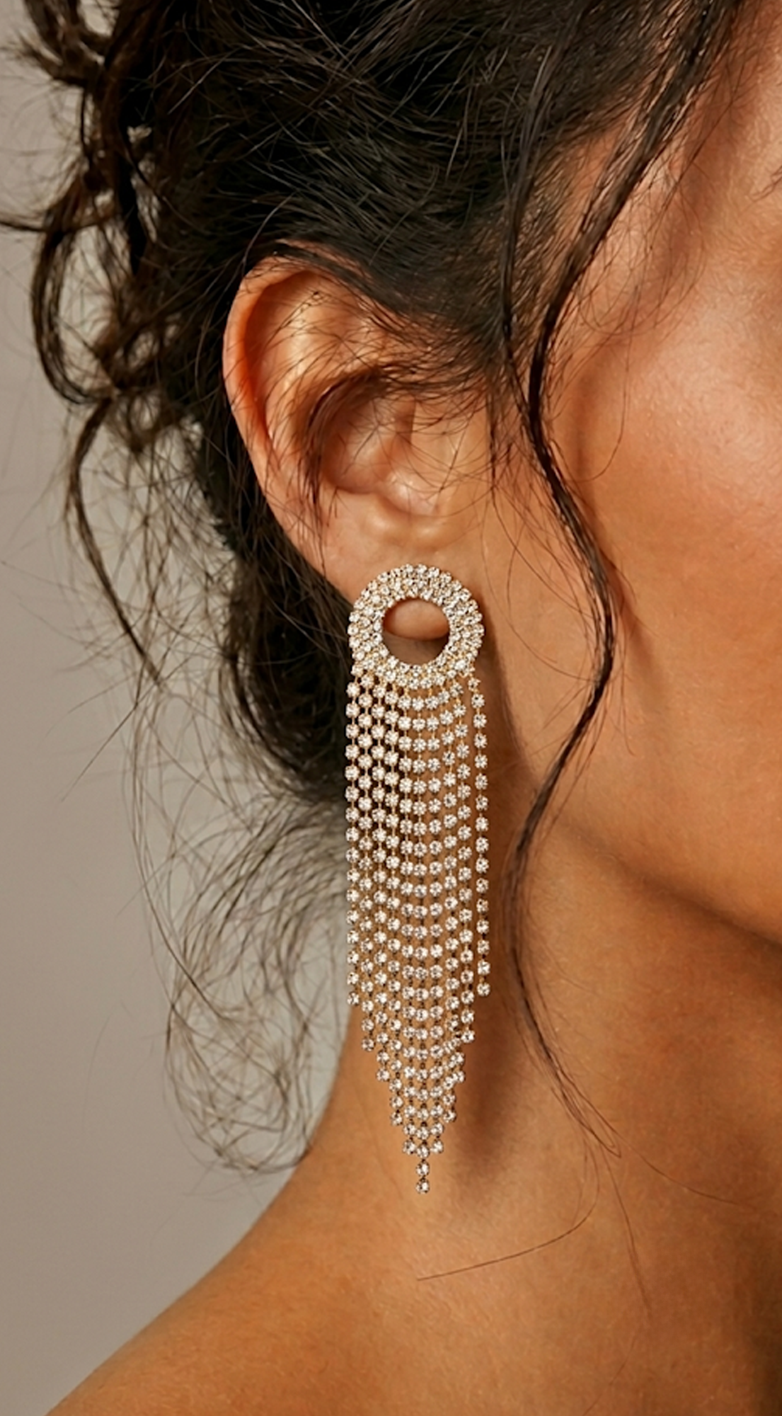 Gold Rhinestone Fringe Earrings