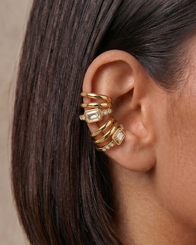 Gold Crystal Layered Ear Cuff Earrings