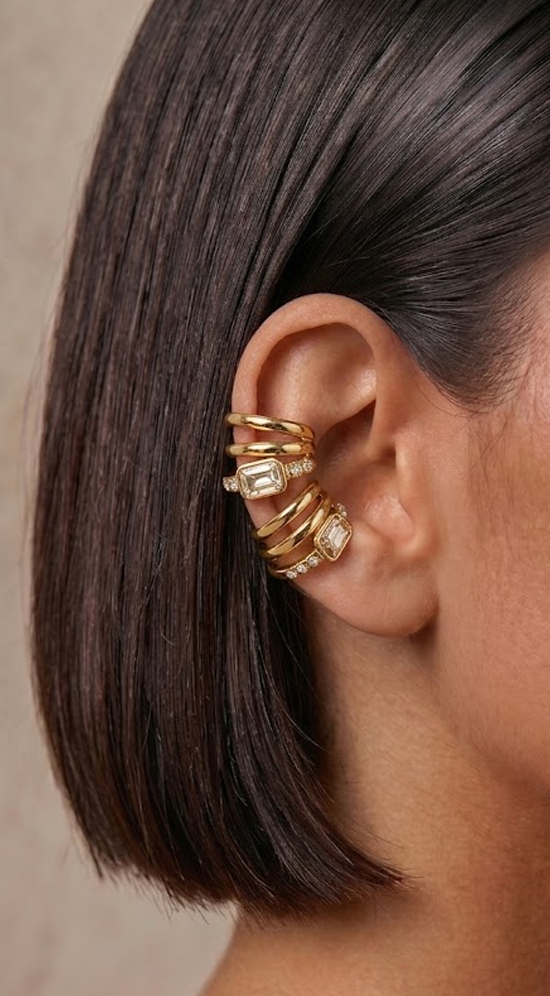 Gold Crystal Layered Ear Cuff Earrings