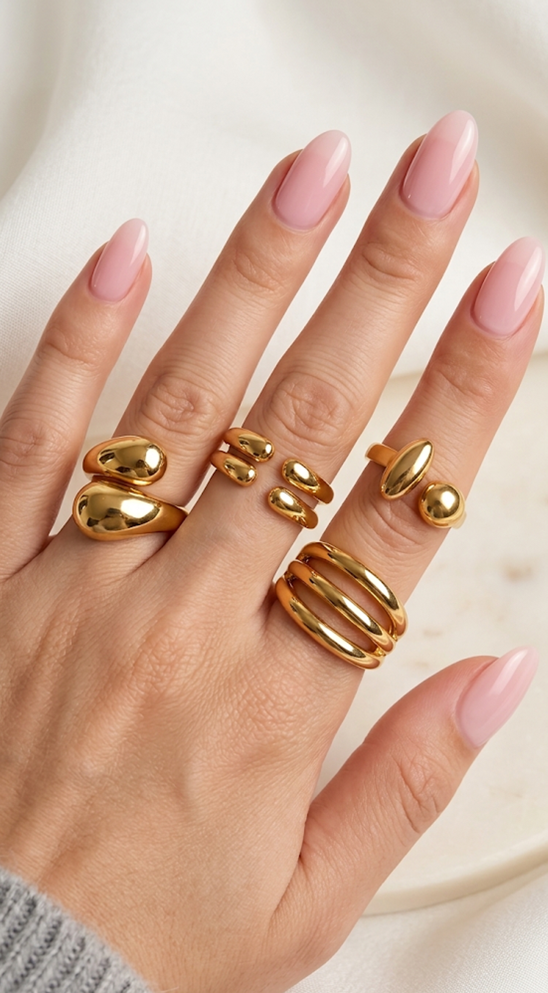Gold Abstract Wave Ring Set