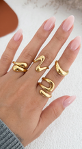 Gold Abstract Wave Ring Set
